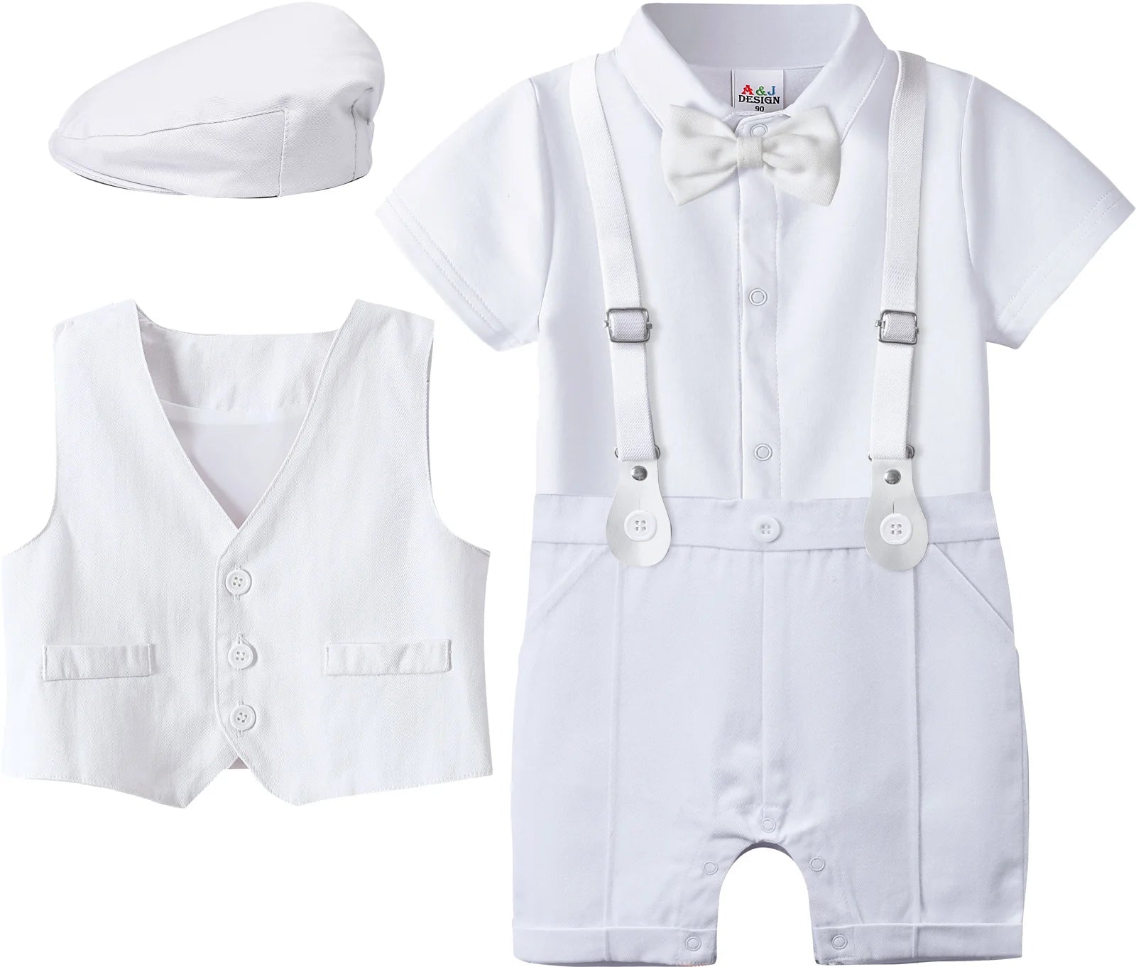 Tenue Baptême & Cérémonie Garçon – Ensemble Costume Chic avec Noeud Papillon & Bretelles (0-18 mois)