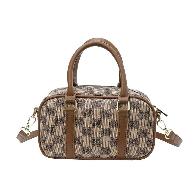 Sac Boston Femme Cuir PU Vintage Monogramme - Bandoulière Crossbody Luxe Designer