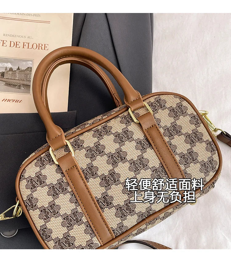 Sac Boston Femme Cuir PU Vintage Monogramme - Bandoulière Crossbody Luxe Designer