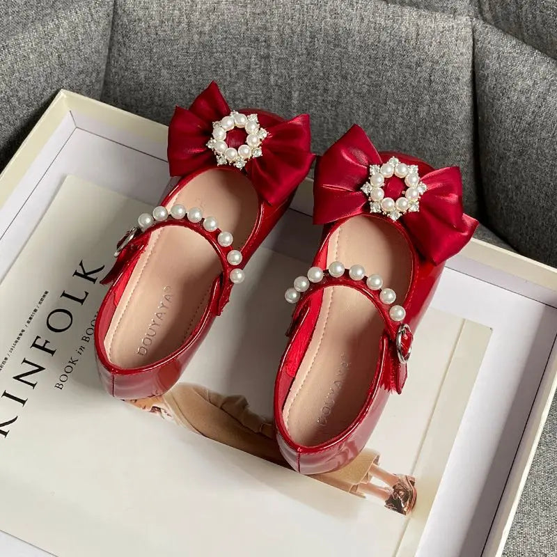Chaussures Princesse Fille – Élégantes Mary Janes avec Perles & Nœud (26-36)🥰🥰