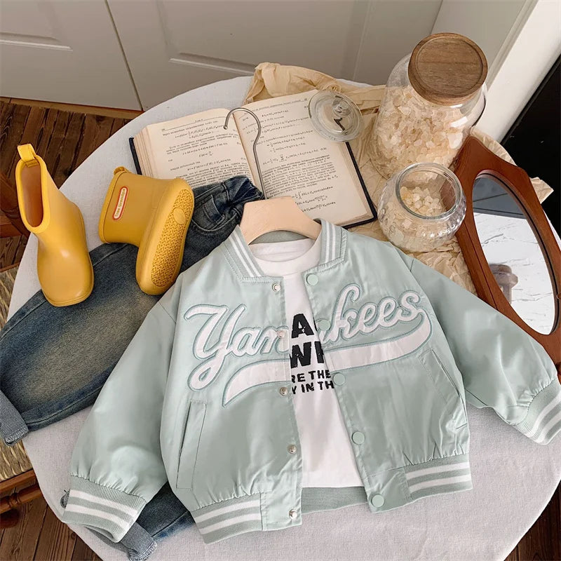 Veste Baseball Enfant 2025 - Manteau Brodé Lettres Printemps Automne