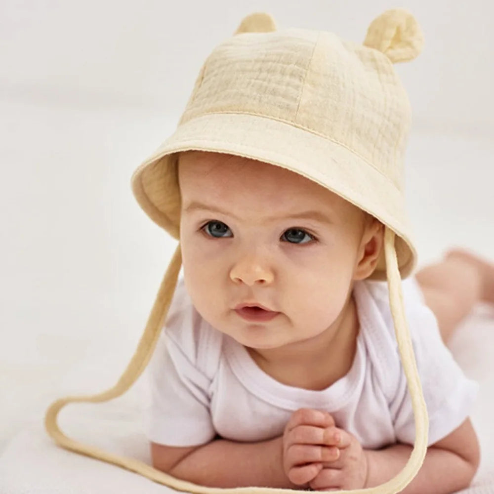 Chapeau Bébé en Coton – Casquette Bob avec Oreilles 🐻 | Protection Soleil – 3 à 12 mois
