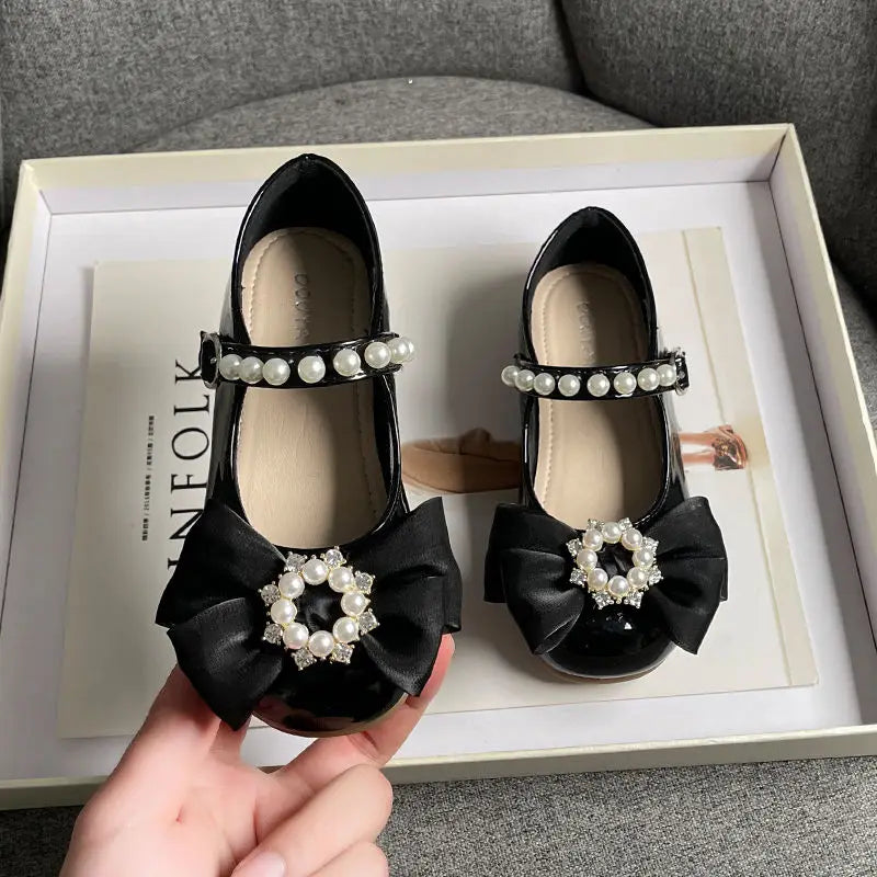 Chaussures Princesse Fille – Élégantes Mary Janes avec Perles & Nœud (26-36)🥰🥰