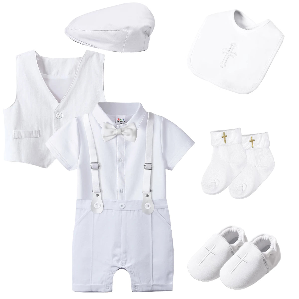 Tenue Baptême & Cérémonie Garçon – Ensemble Costume Chic avec Noeud Papillon & Bretelles (0-18 mois)