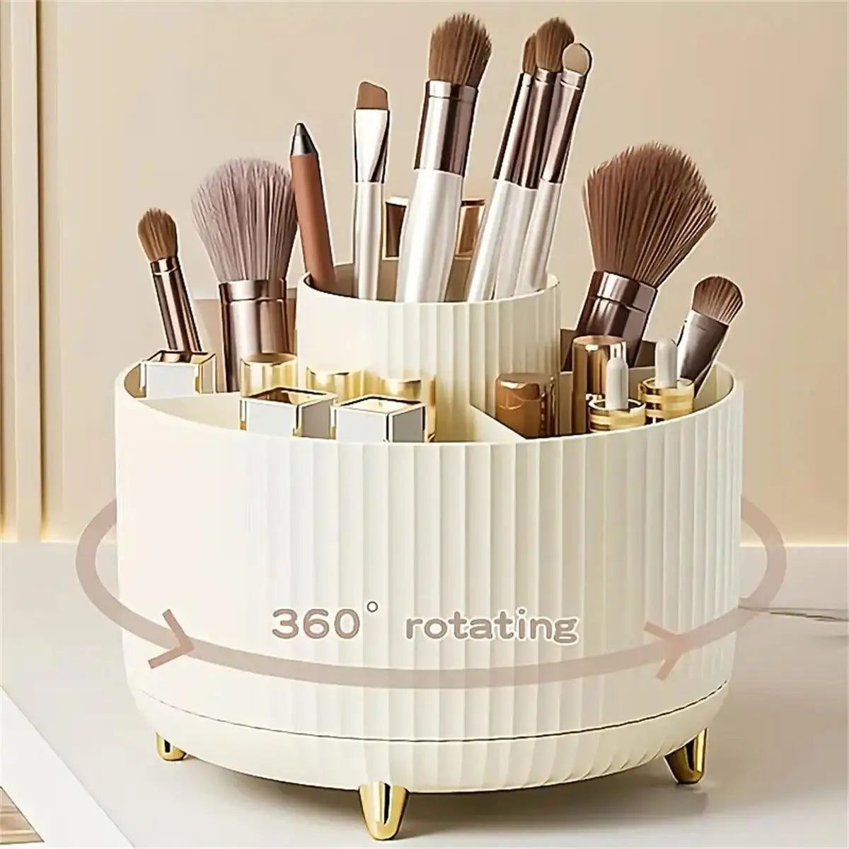 Organisateur de Maquillage Rotatif à 360° – 1 pièce en plastique avec 5 compartiments – Support multifonction pour pinceaux et accessoires cosmétiques