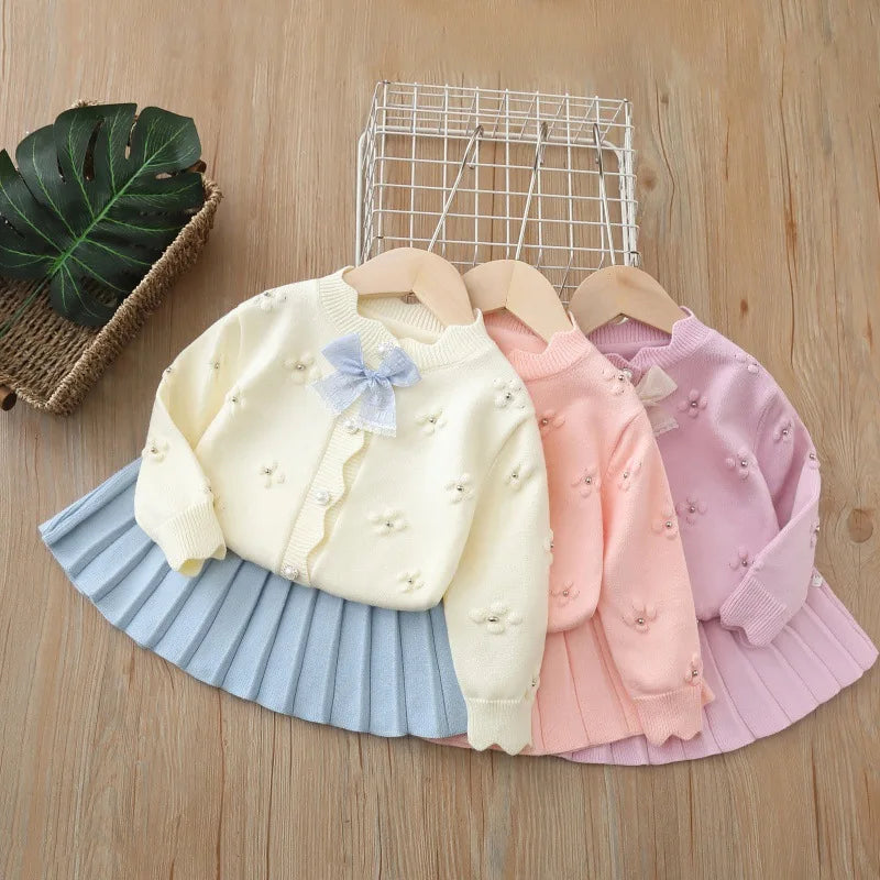 Ensemble Fille 2 Pièces – Pull Tricoté & Jupe Plissée | Automne / Hiver 🎀