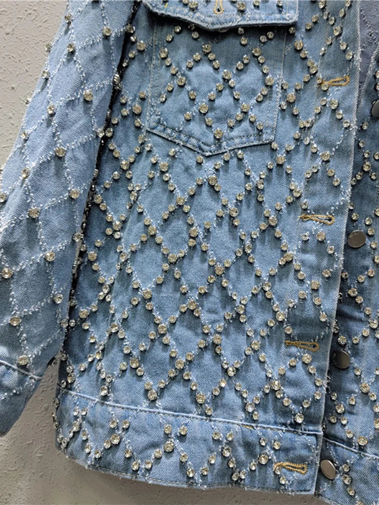 Veste Jean Femme DEAT - Manteau Denim Diamants Tendance 2025