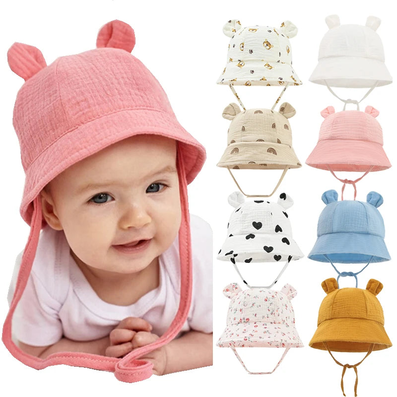 Chapeau Bébé en Coton – Casquette Bob avec Oreilles 🐻 | Protection Soleil – 3 à 12 mois