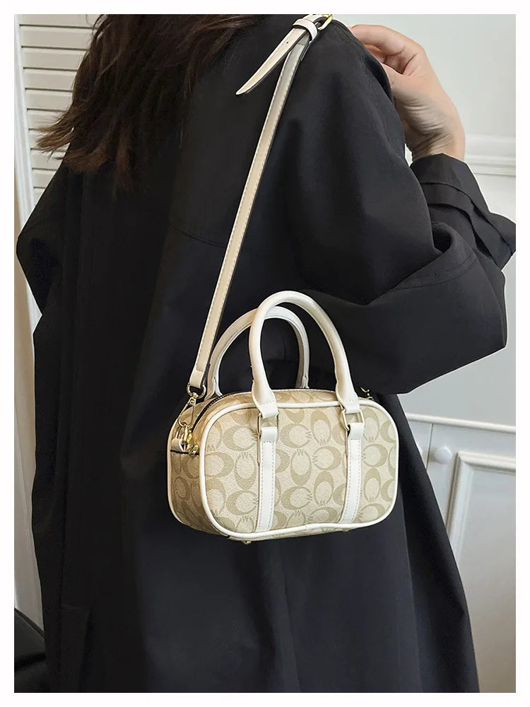 Sac Boston Femme Cuir PU Vintage Monogramme - Bandoulière Crossbody Luxe Designer