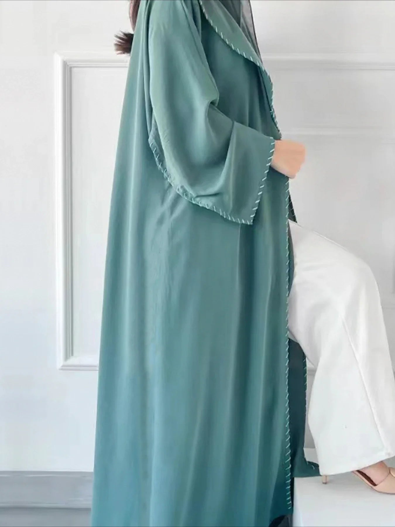 Abaya Femme Musulmane 2 Pièces avec Hijab - Robe Longue Élégante + Cardigan pour Ramadan, Eid et Occasions Spéciales