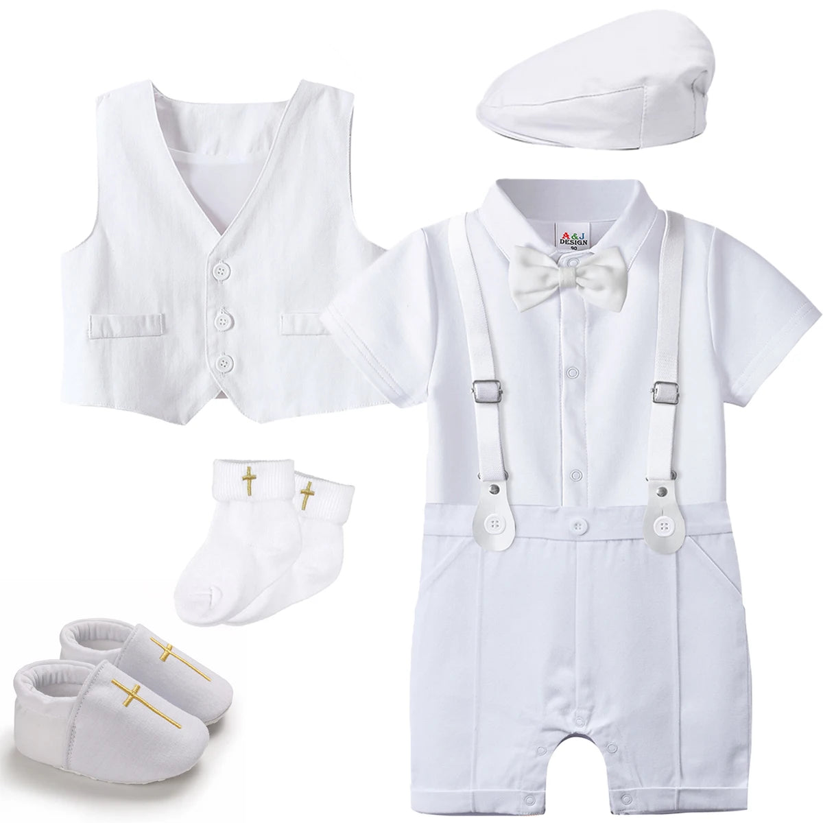 Tenue Baptême & Cérémonie Garçon – Ensemble Costume Chic avec Noeud Papillon & Bretelles (0-18 mois)