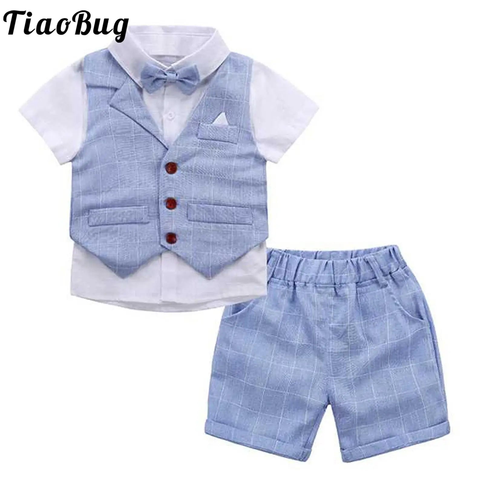 Costume Garçon Élégant – Ensemble 4 pièces (Chemise, Gilet, Short & Noeud Papillon) | Tenue Cérémonie & Mariage (7-13 ans)