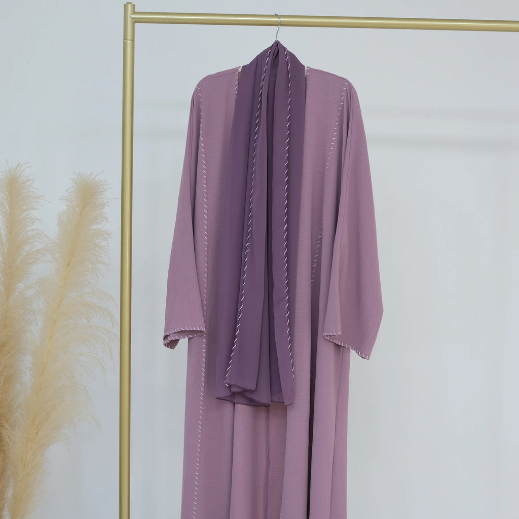 Abaya Femme Musulmane 2 Pièces avec Hijab - Robe Longue Élégante + Cardigan pour Ramadan, Eid et Occasions Spéciales