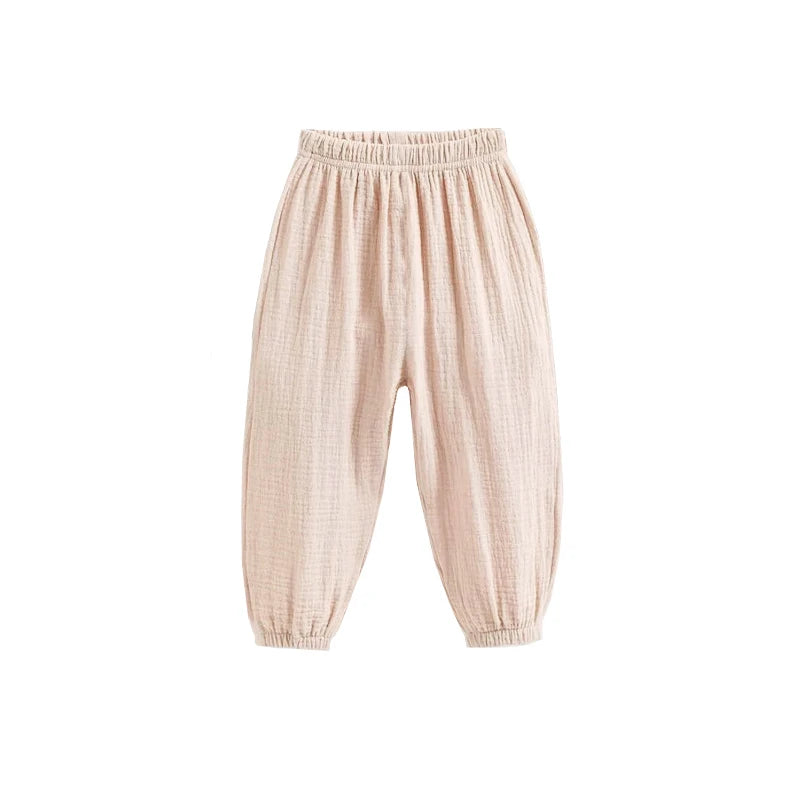 Pantalon Enfant Coréen Été - Fille Garçon Coton Lin Taille Haute