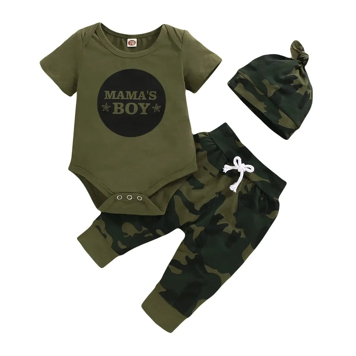 Ensemble Bébé Garçon Été 3 Pièces - Body + Pantalon Camouflage + Chapeau 0-18 Mois