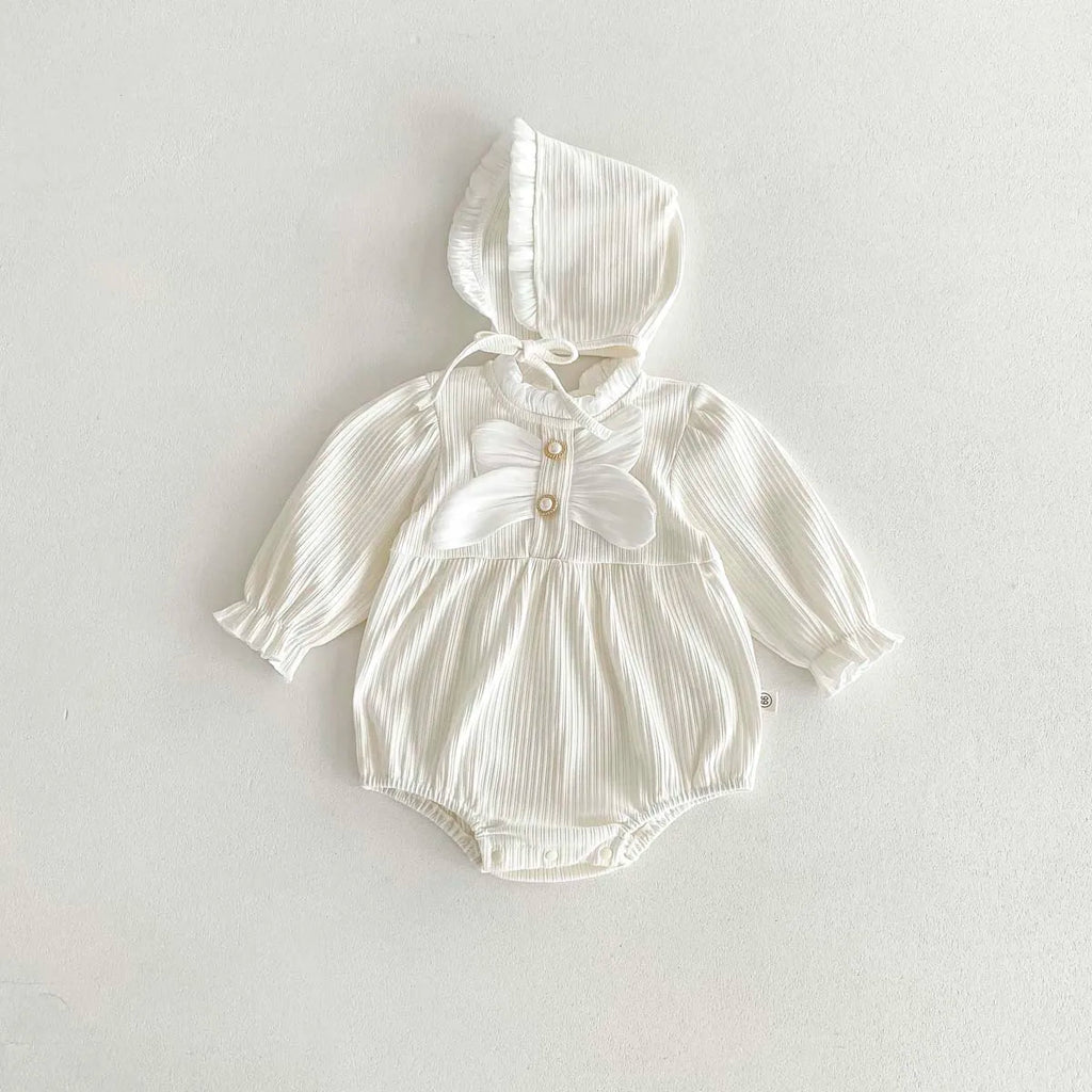Barboteuse Bébé avec Chapeau & Grand Nœud – Tenue Mignonne pour Filles (0-24 mois)