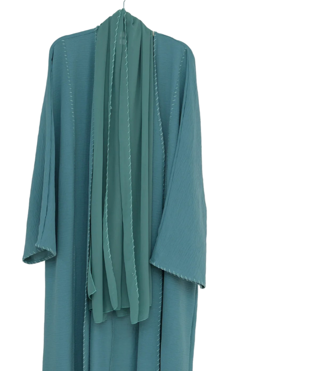 Abaya Femme Musulmane 2 Pièces avec Hijab - Robe Longue Élégante + Cardigan pour Ramadan, Eid et Occasions Spéciales