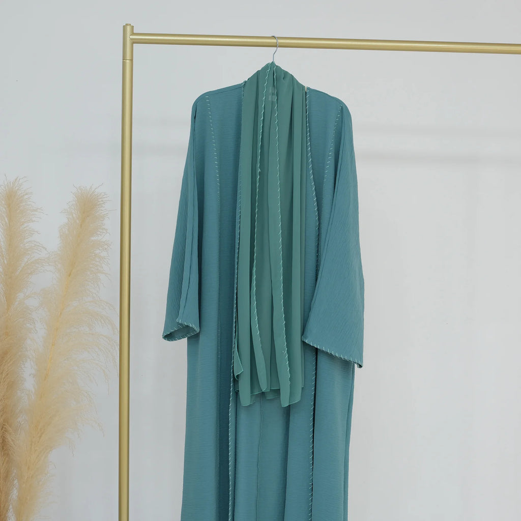 Abaya Femme Musulmane 2 Pièces avec Hijab - Robe Longue Élégante + Cardigan pour Ramadan, Eid et Occasions Spéciales