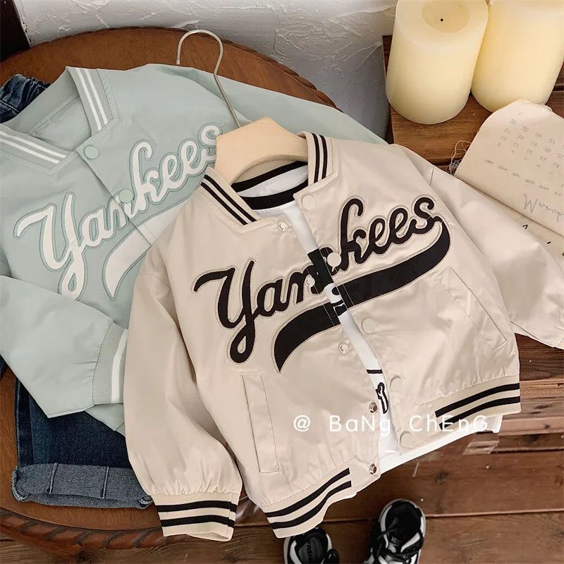 Veste Baseball Enfant 2025 - Manteau Brodé Lettres Printemps Automne