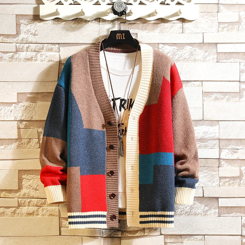 Cardigan Vintage Multicolore - Pull Laine Streetwear Automne Hiver Mixte