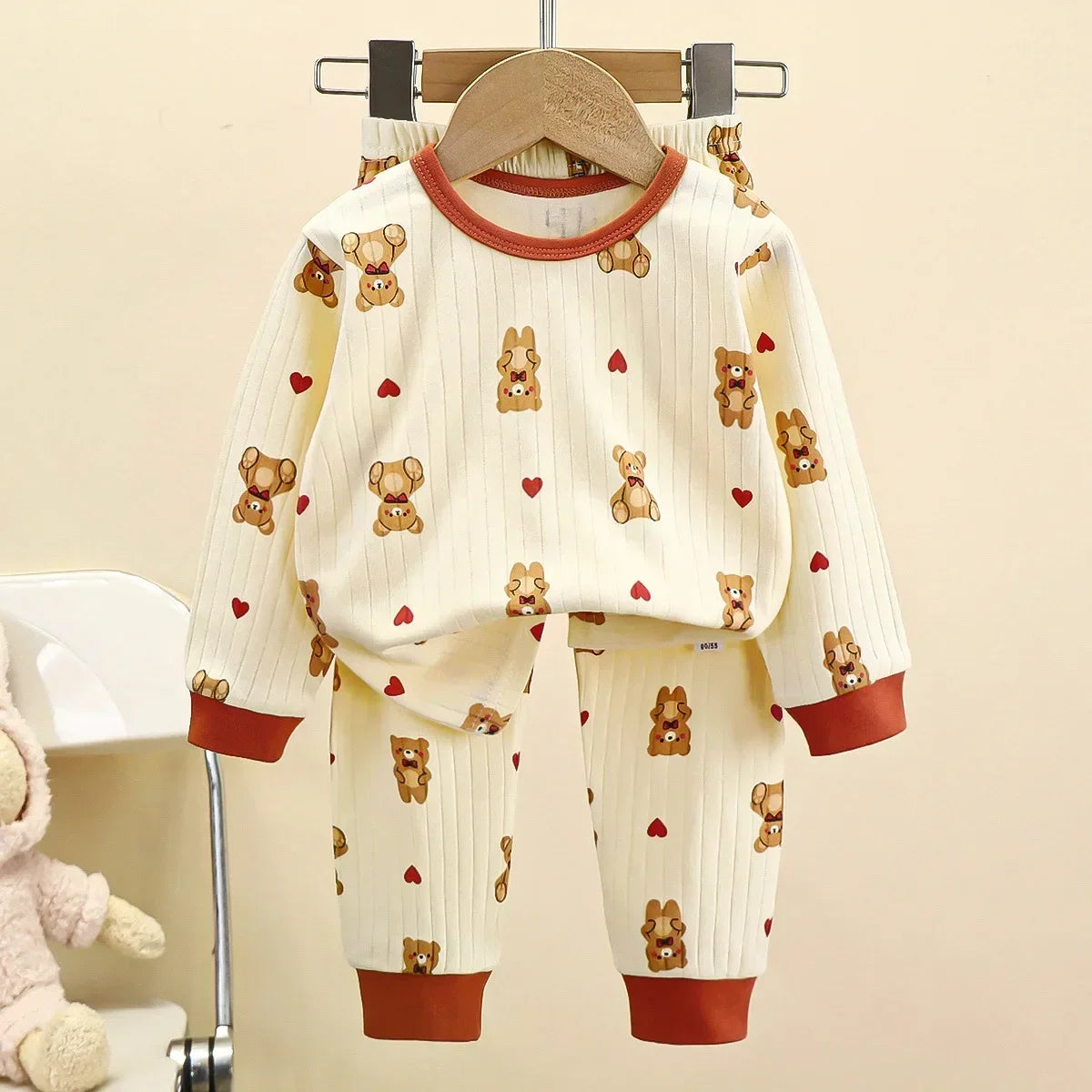 Pyjama Enfant Garçon Fille Coton Chaud - T-Shirt Manches Longues + Pantalon Cartoon