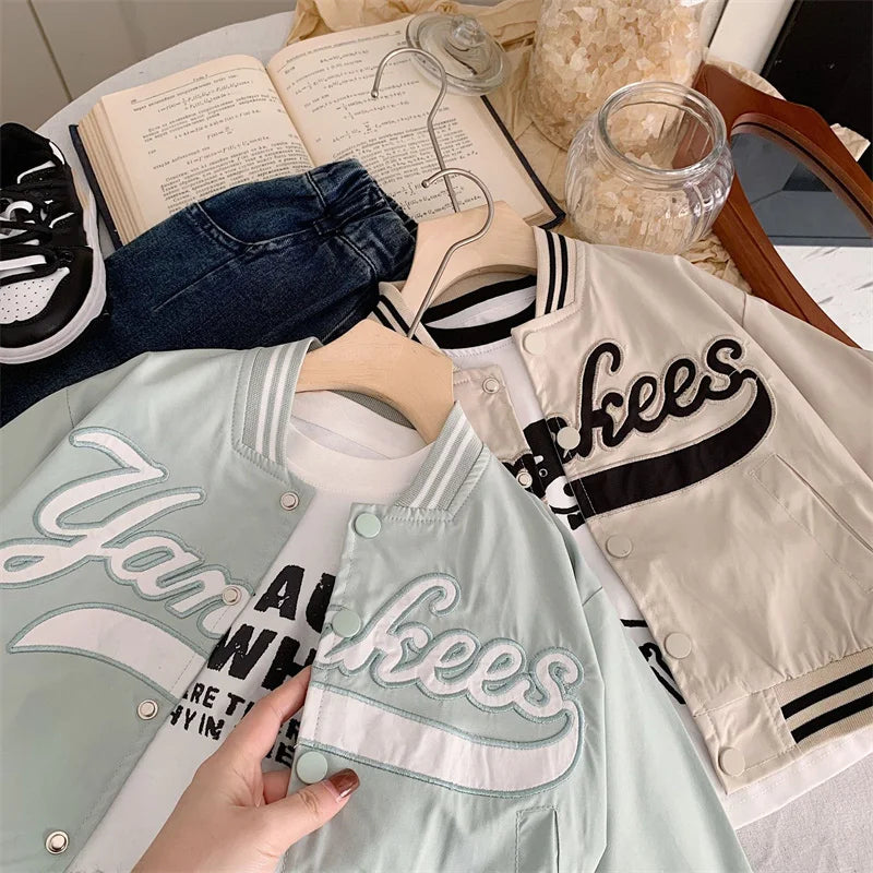 Veste Baseball Enfant 2025 - Manteau Brodé Lettres Printemps Automne