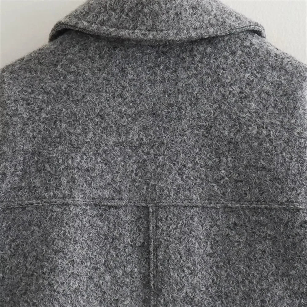 Veste Femme Laine Col Polo - Manteau Court Zippé Automne Hiver