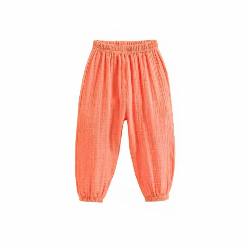 Pantalon Enfant Coréen Été - Fille Garçon Coton Lin Taille Haute