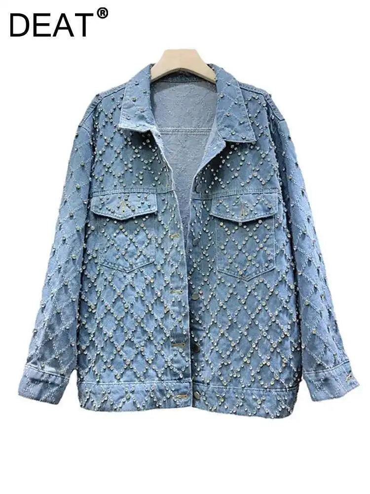 Veste Jean Femme DEAT - Manteau Denim Diamants Tendance 2025
