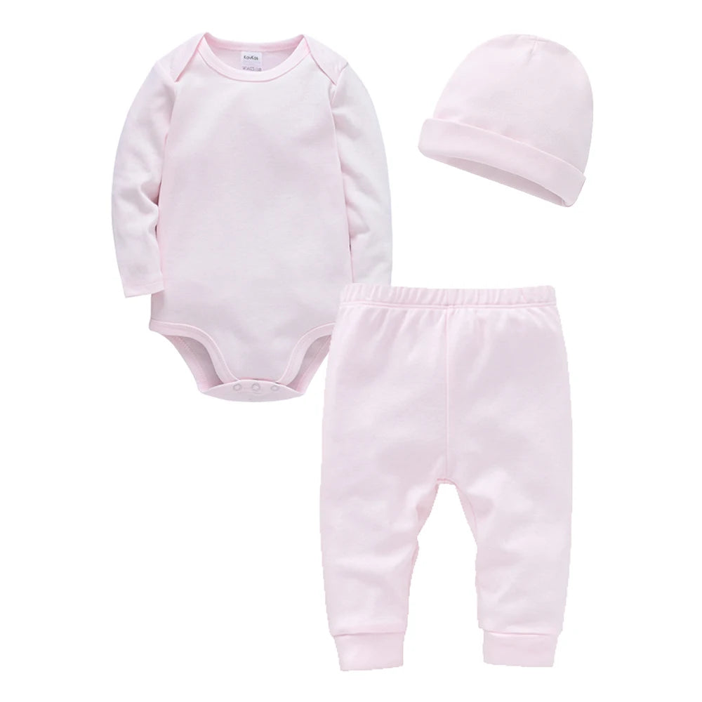 Ensemble Bébé 3 Pièces 100% Coton – Body + Pantalon + Bonnet (0-12 mois)