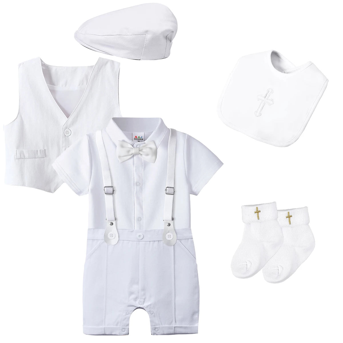 Tenue Baptême & Cérémonie Garçon – Ensemble Costume Chic avec Noeud Papillon & Bretelles (0-18 mois)