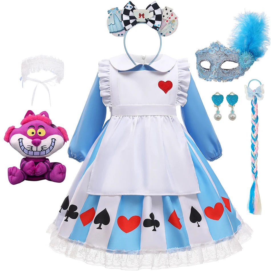 Robe Fille Pamabibi à Col Claudine – Manches Longues, Motif Imprimé, Style Original