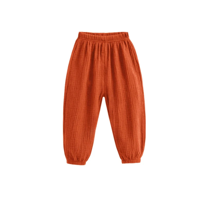 Pantalon Enfant Coréen Été - Fille Garçon Coton Lin Taille Haute