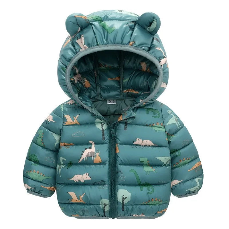 Doudoune Enfant à Capuche Dinosaure - Manteau Léger Automne Hiver 0-5 Ans