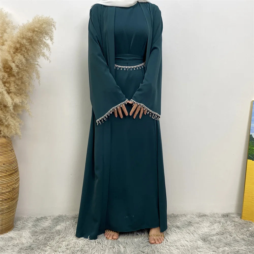 Ensemble Abaya Musulmane Dubai - Robe Sans Manches et Cardigan Long