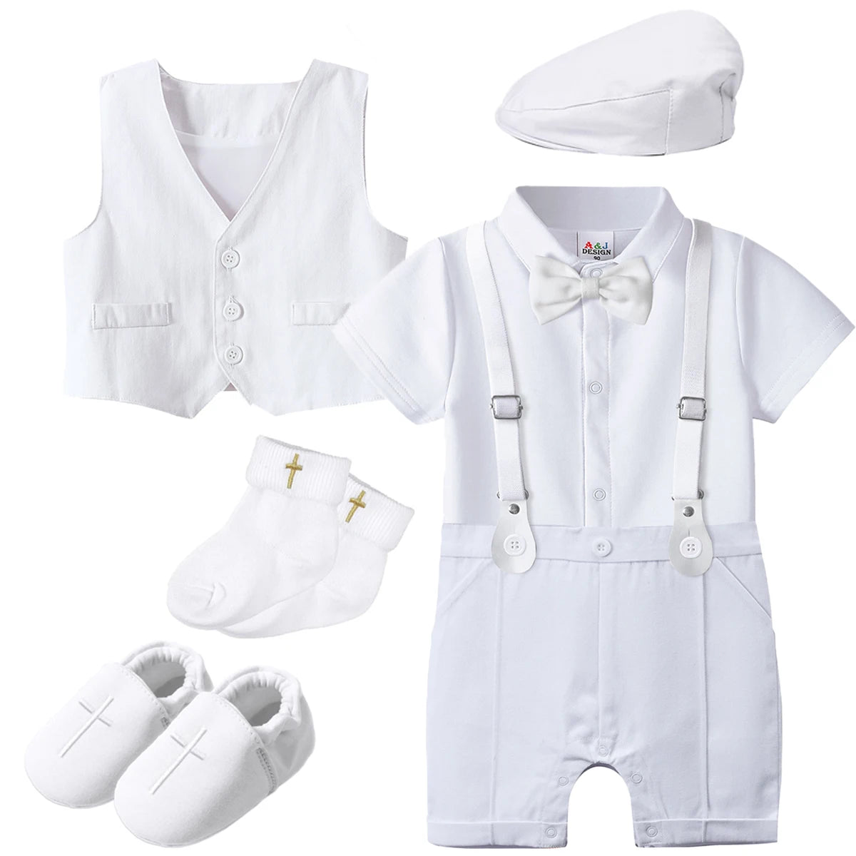 Tenue Baptême & Cérémonie Garçon – Ensemble Costume Chic avec Noeud Papillon & Bretelles (0-18 mois)