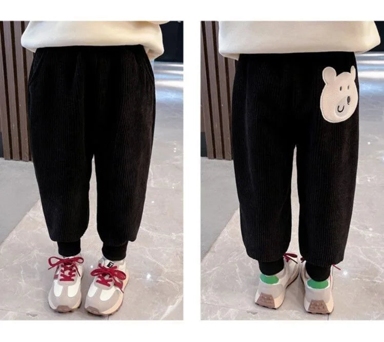 Pantalon Hiver Enfant Velours Chaud – Ourson Mignon (Garçon/Fille 4-6 ans
