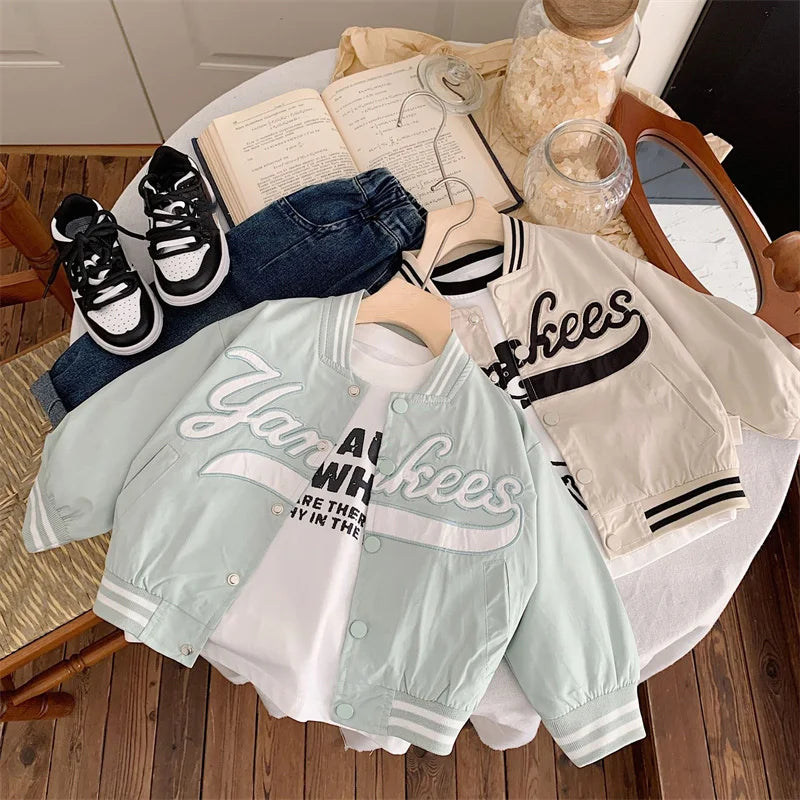 Veste Baseball Enfant 2025 - Manteau Brodé Lettres Printemps Automne