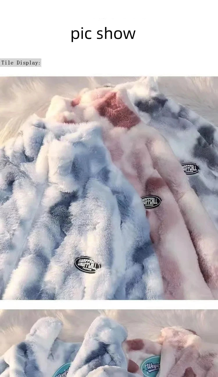 Veste Femme Tie Dye Polaire - Manteau Hiver Chaud Zippé Style Harajuku