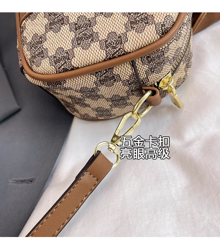 Sac Boston Femme Cuir PU Vintage Monogramme - Bandoulière Crossbody Luxe Designer