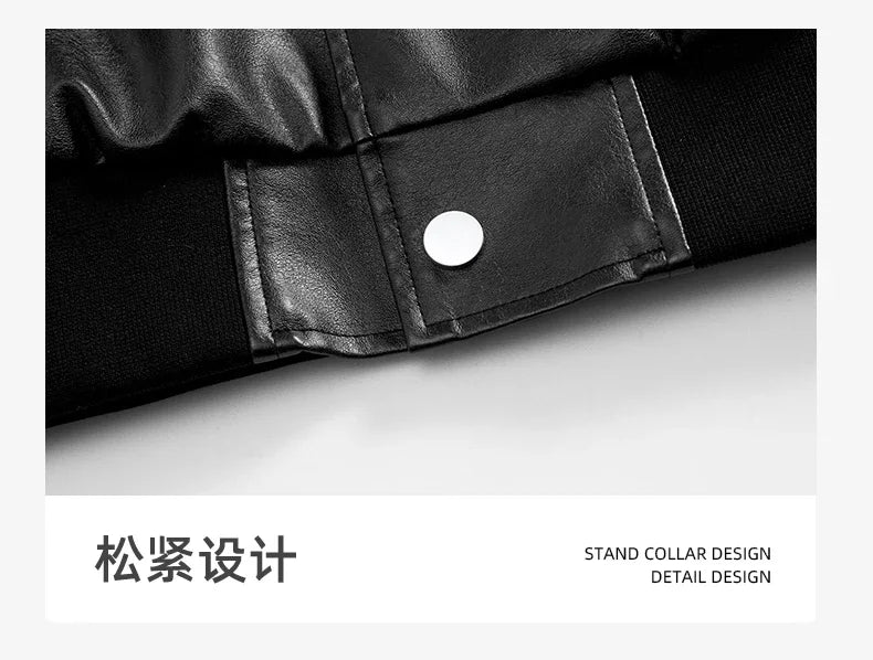 Veste Hoodie Vintage Homme en Similicuir Noir – Style Hip Hop Streetwear Luxe, Blouson PU Cuir Tendance