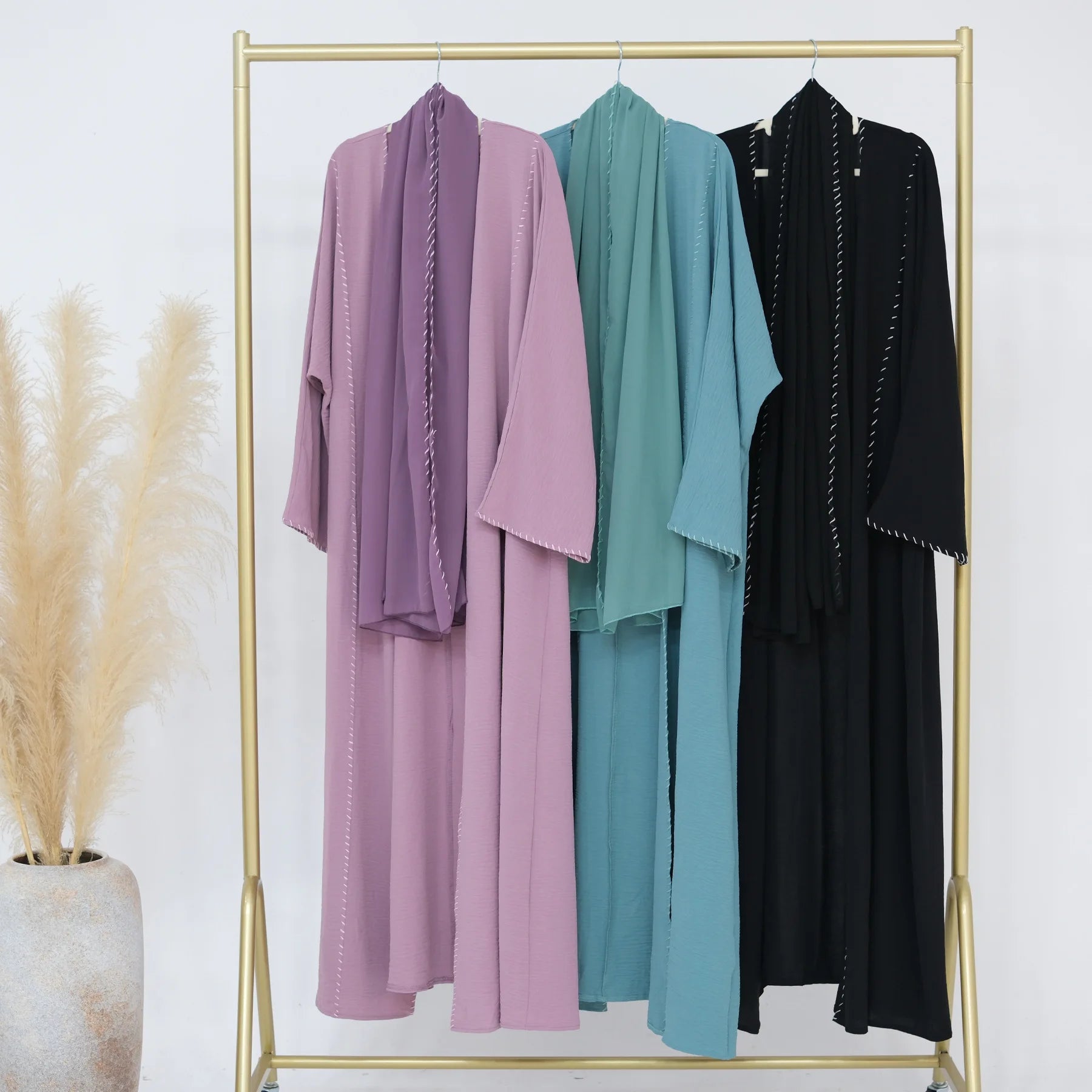 Abaya Femme Musulmane 2 Pièces avec Hijab - Robe Longue Élégante + Cardigan pour Ramadan, Eid et Occasions Spéciales