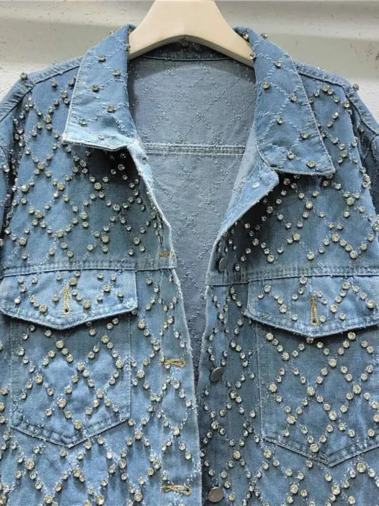 Veste Jean Femme DEAT - Manteau Denim Diamants Tendance 2025