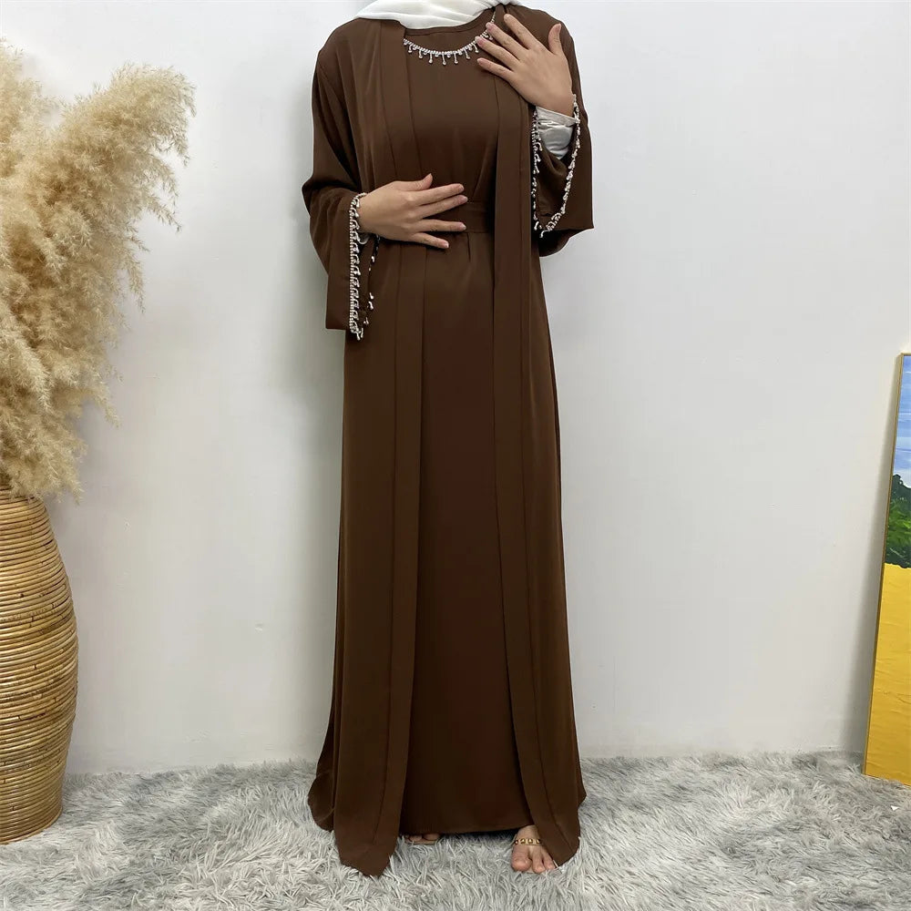 Ensemble Abaya Musulmane Dubai - Robe Sans Manches et Cardigan Long