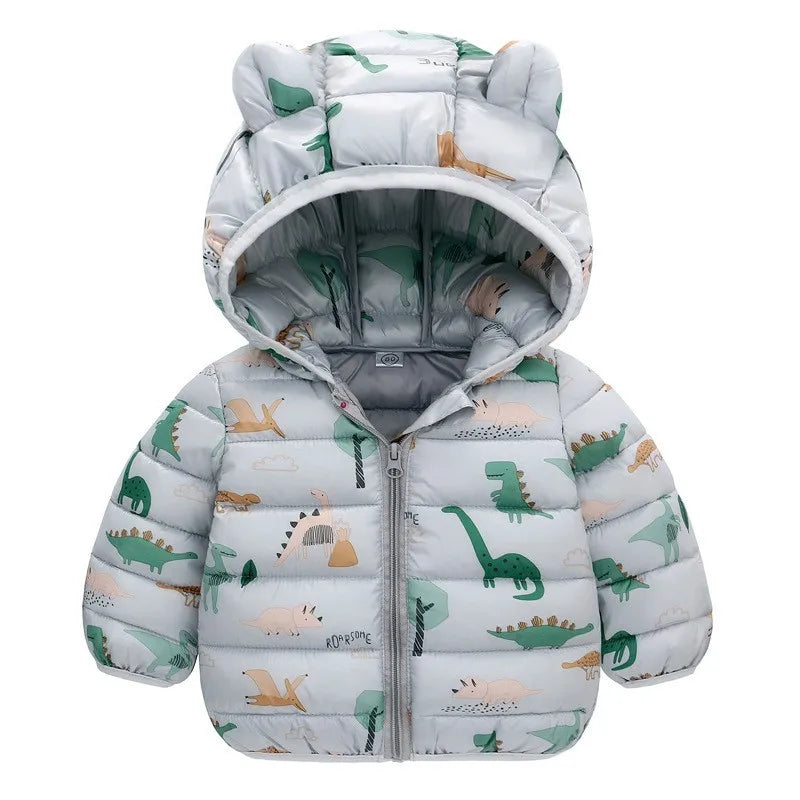 Doudoune Enfant à Capuche Dinosaure - Manteau Léger Automne Hiver 0-5 Ans