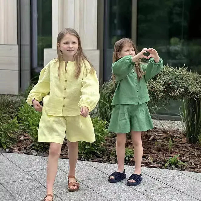 Ensemble 2 Pièces Enfant – Chemise & Short en Lin Coton (4-8 ans)